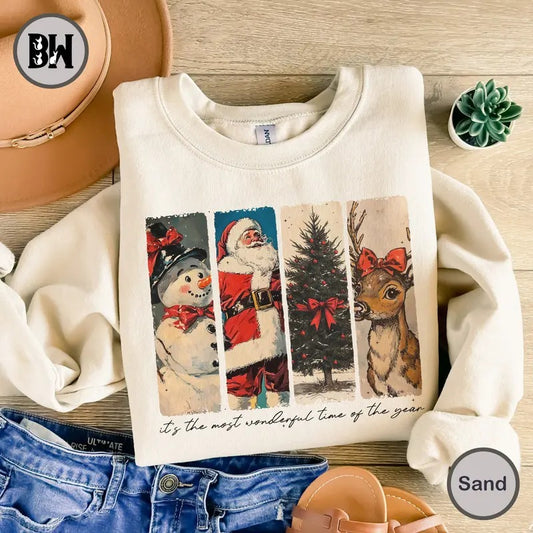 It's The Most Wonderful Time Of The Year Sweatshirt, Santa Claus Sweatshirt, Vintage Christmas Shirt, Christmas Coquette Bow Shirt