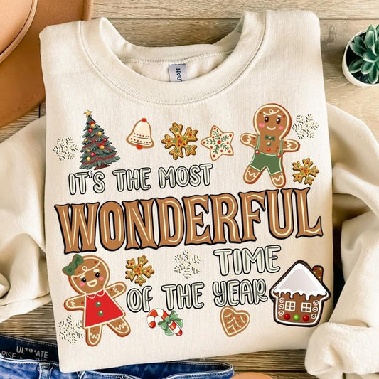 It's The Most Wonderful Time of the Year Shirt, Gingerbread Christmas Sweatshirt, Holiday Cookie T-Shirt, Christmas Tree Holiday Clothing, Unisex Classic Cotton