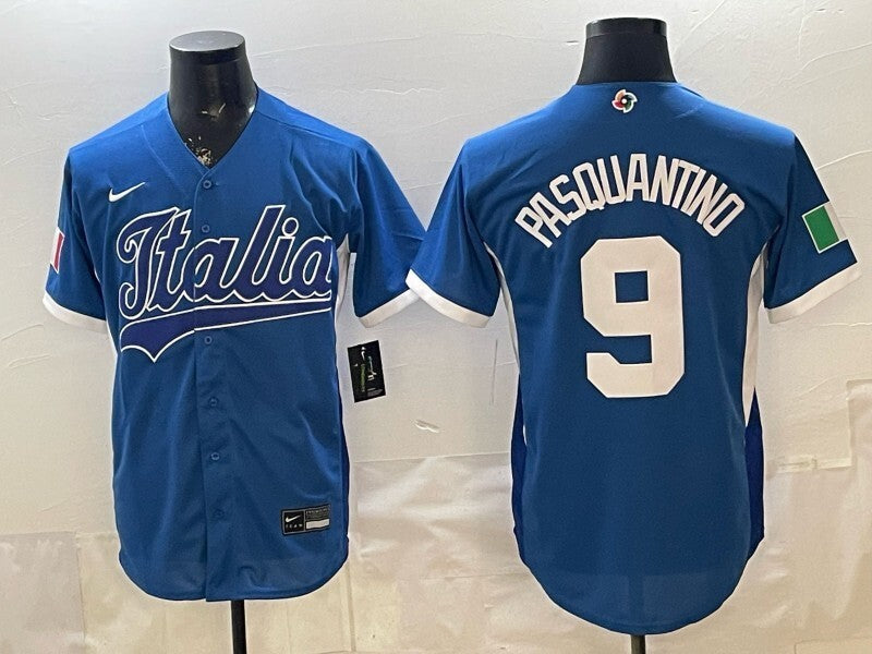 Italy Baseball #9 Vinnie Pasquantino Blue 2026 World Baseball Classic Home Stadium 26 World Cup