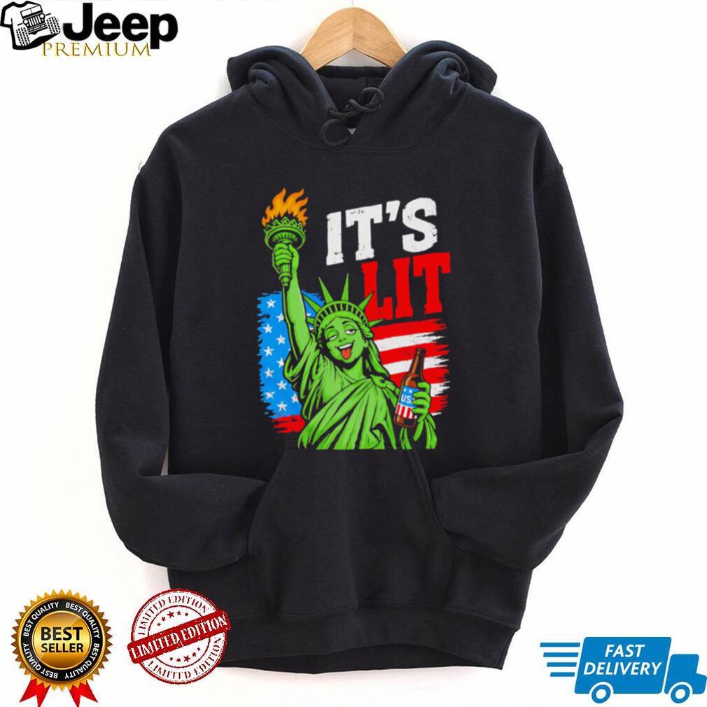 It’s Lit Statue Of Liberty Drinking Beer Fourth Of July Vintage American Flag T Shirt