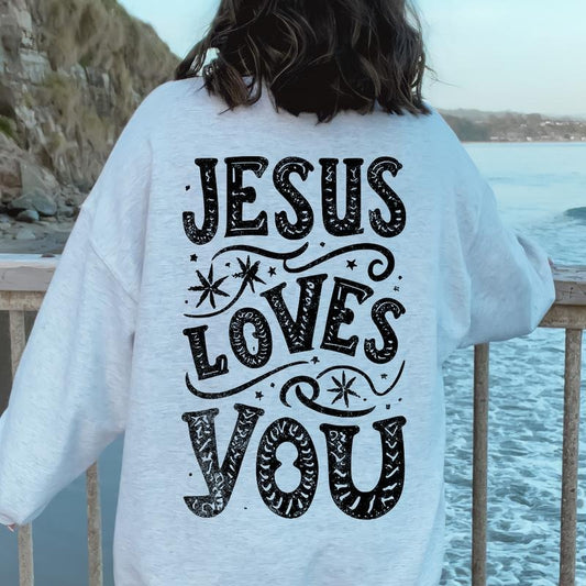 JESUS LOVES YOU STARS,  CHRISTIAN HOODIE OVERSIZED COMFY CASUAL COTTON HOODIE Comfort Unisex Womenswear Light