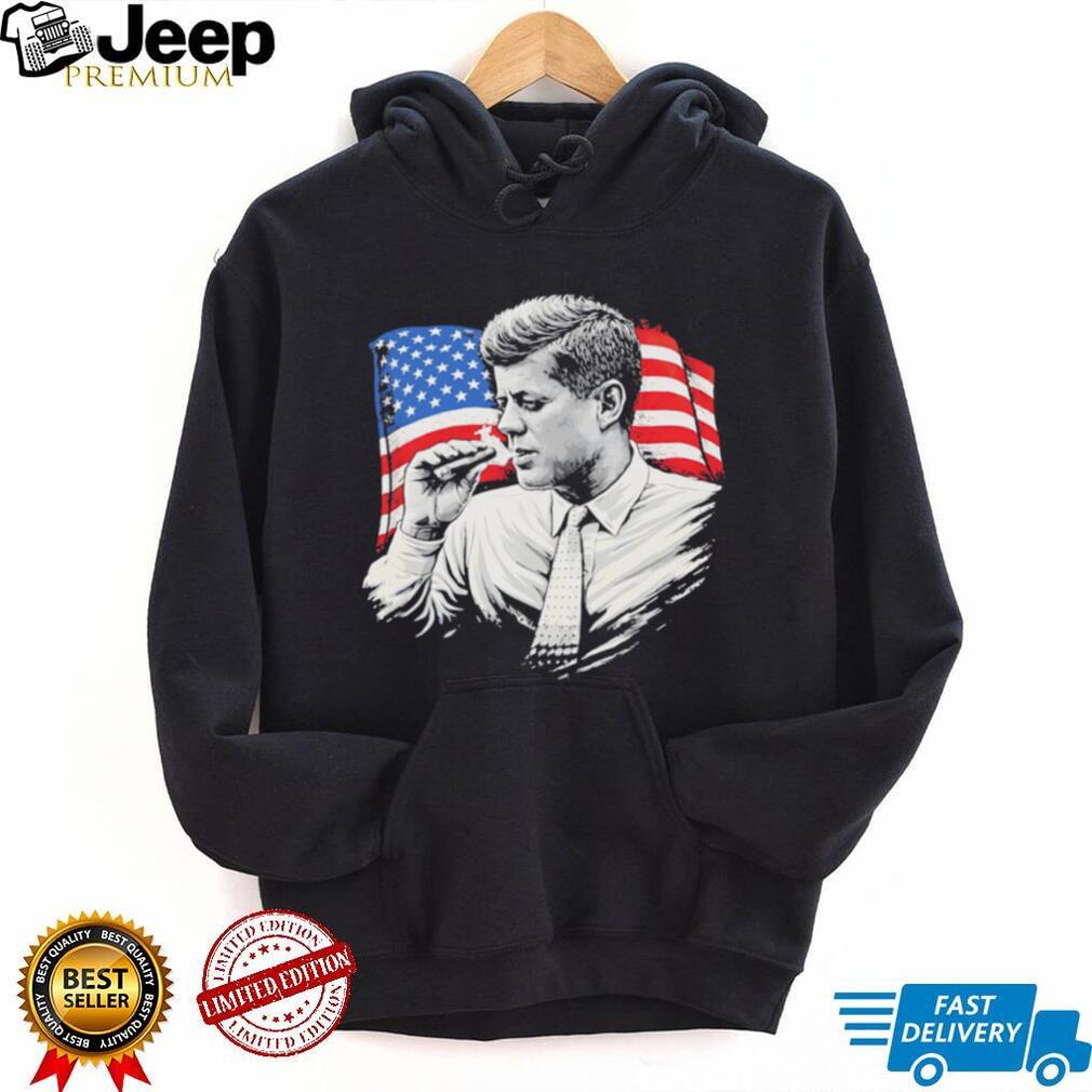 JFK Smoking Cigar American Flag John F Kennedy Retro T Shirt