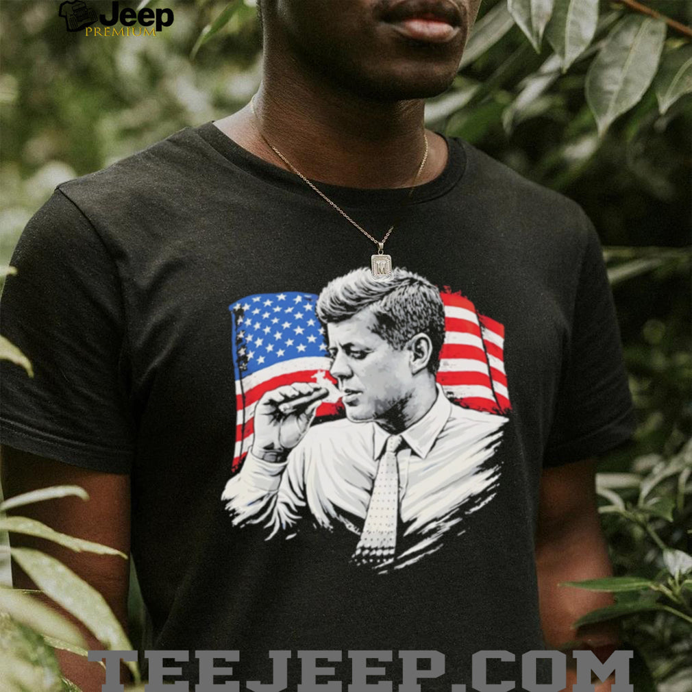 JFK Smoking Cigar American Flag John F Kennedy Retro T Shirt