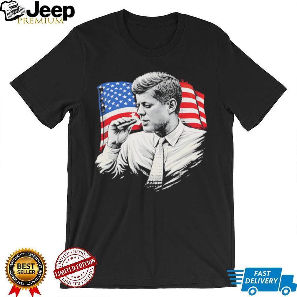 JFK Smoking Cigar American Flag John F Kennedy Retro T Shirt