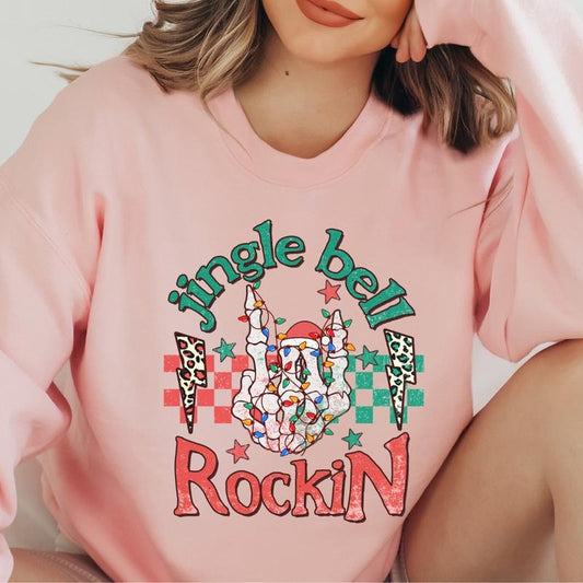 JINGLE BELL ROCKIN SKELETON Crewneck (Crewneck Sweatshirt, Unisex Fit, Causal Sweatshirt for Christmas, Christmas Holiday Sweatshirt) Casual Womenswear Everyday Hoodie