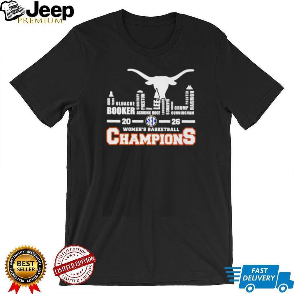 Texas Longhorns 2026 SEC Women’s Basketball Champions Roster Black T Shirt