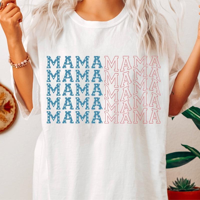 JULY 4TH SHIRT FOR MOMS, MAMA FLAG SHIRT, 4TH OF JULY MEN SHIRT, UNISEX COTTON SHIRT, OVERSIZED HOLIDAY SUMMER SHIRT Comfort Fabric