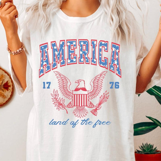 JULY 4TH SHIRT, AMERICA SPANGLED EAGLE, 4TH OF JULY MEN SHIRT, UNISEX COTTON SHIRT, OVERSIZED HOLIDAY SUMMER SHIRT Fabric Menswear Top Ring