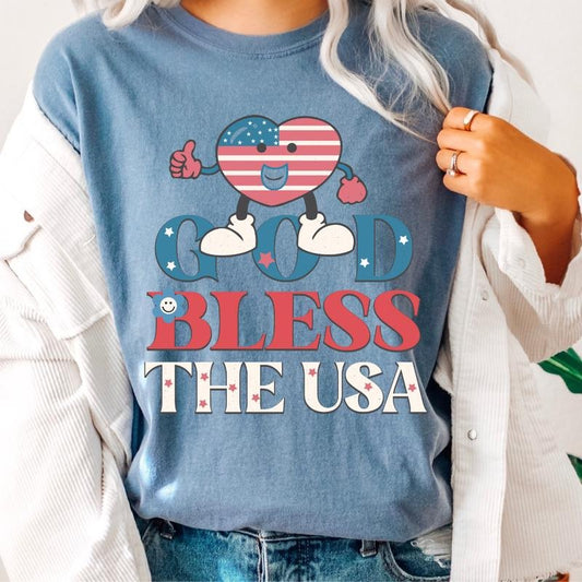 JULY 4TH SHIRT, FGOD BLESS THE USA SHIRT, 4TH OF JULY MEN SHIRT, UNISEX COTTON SHIRT, OVERSIZED HOLIDAY SUMMER SHIRT Comfort Fabric Top Womenswear