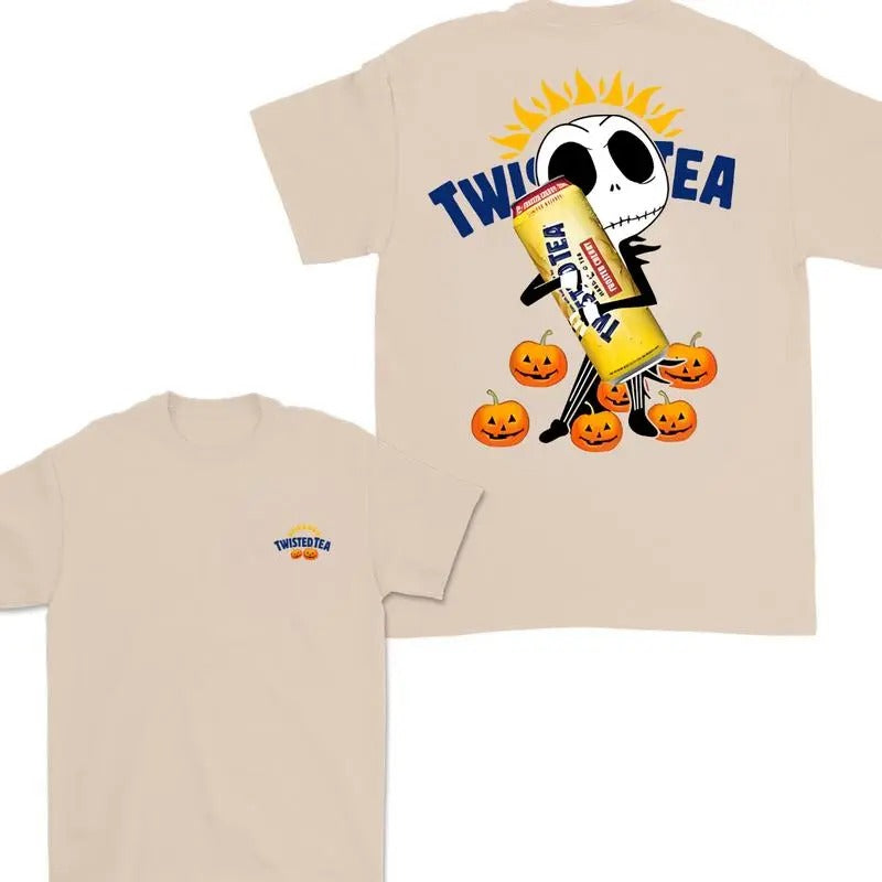 Jack Hug Twisted Tea Skellington Halloween Double Sided T-shirt , Skeleton Twisted Tea T-shirt Full Color , Twisted Tea...