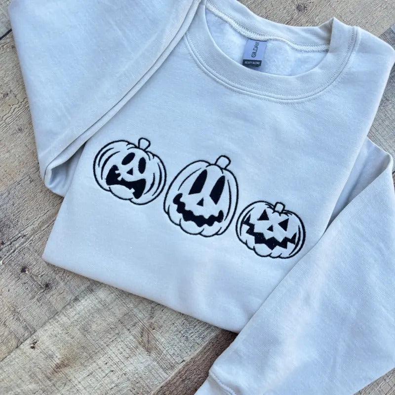 Jack O Lantern Crewneck Neutral Sand Aesthetic Halloween Sweatshirt T-Shirts, Hoodie | WearSparks.com