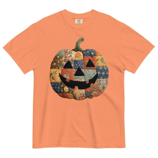 Jack O Lantern Patchwork Pumpkin T-Shirt ~ Comfort Colors Unisex Apparel Relaxed Fit Printed In The USA Clothing Womenswear Casual Top Athletic Boho Chic t-shirt