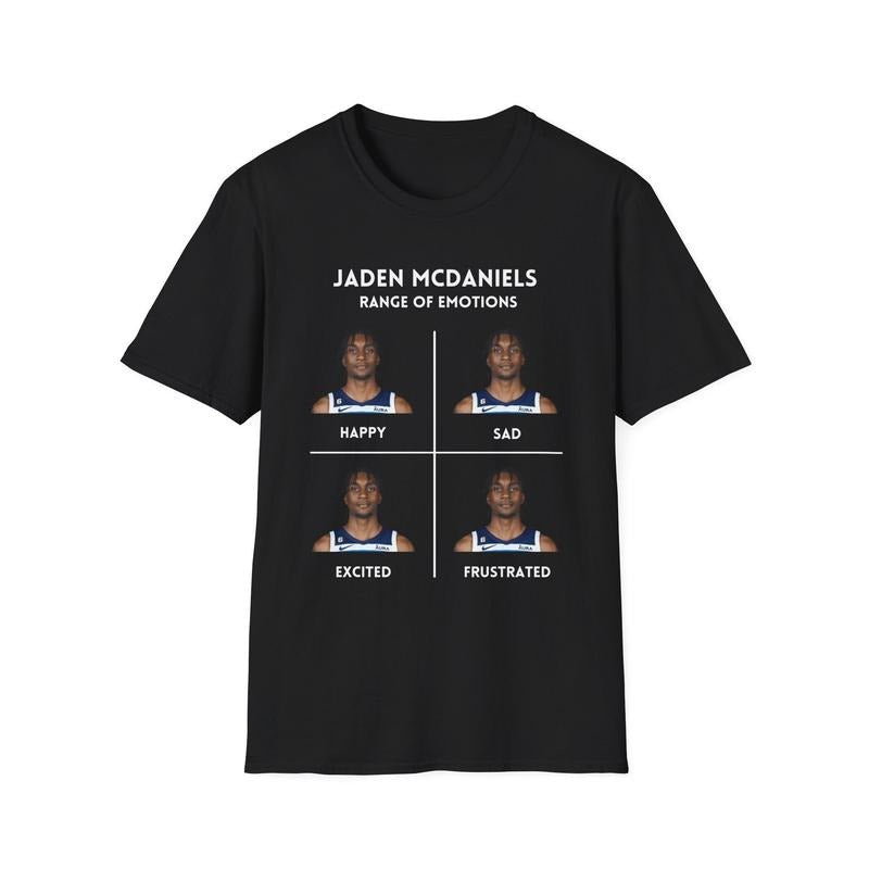 Jaden Mcdaniels Funny Emotions Unisex Softstyle T-Shirt, Minnesota Tee, Humorous Basketball Fan Apparel, Gift Ideas, Gift For Fan