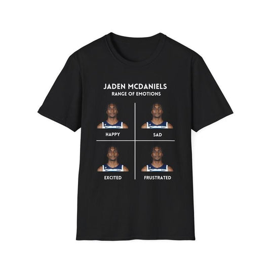 Jaden Mcdaniels Funny Emotions Unisex Softstyle T-Shirt, Minnesota Tee, Humorous Basketball Fan Apparel, Gift Ideas, Gift For Fan