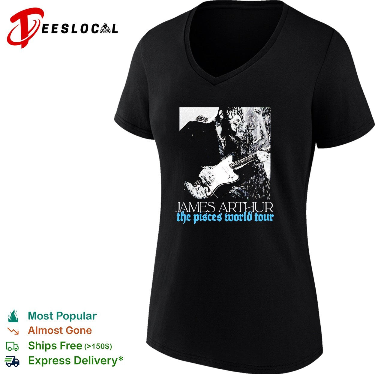 James Arthur the Pisces world tour black and white photo shirt