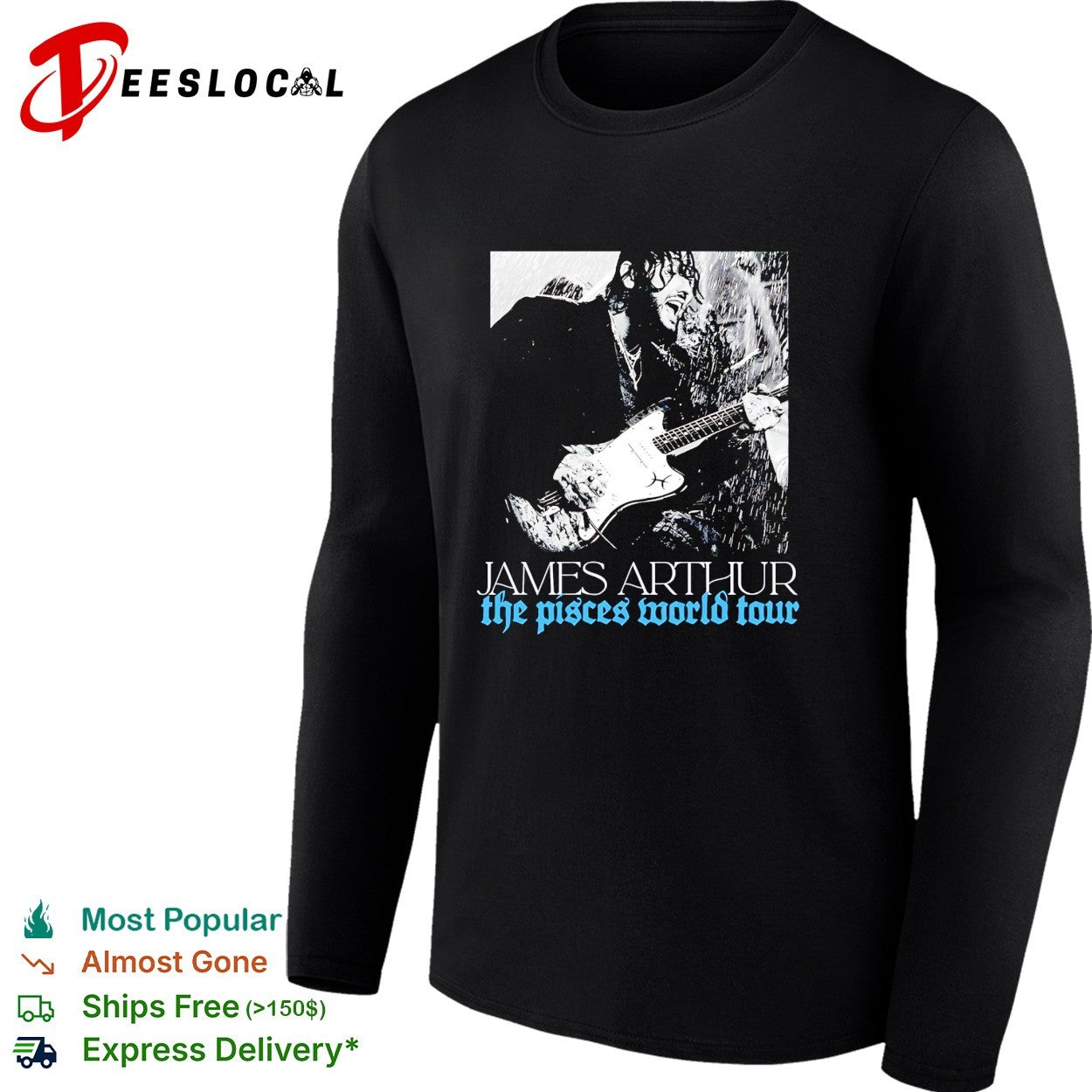 James Arthur the Pisces world tour black and white photo shirt
