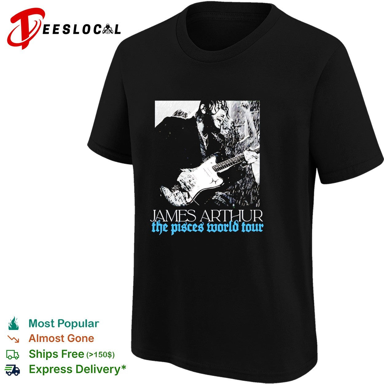 James Arthur the Pisces world tour black and white photo shirt