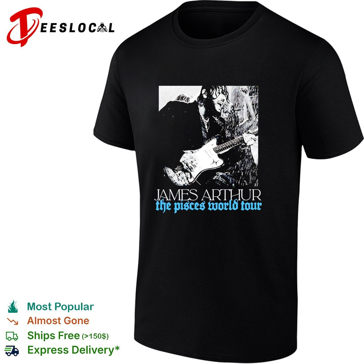 James Arthur the Pisces world tour black and white photo shirt