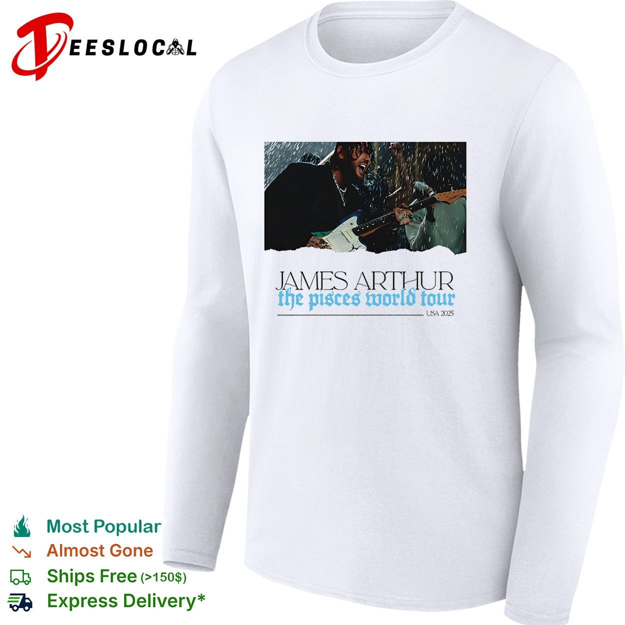 James Arthur the Pisces world tour rain guitar shirt