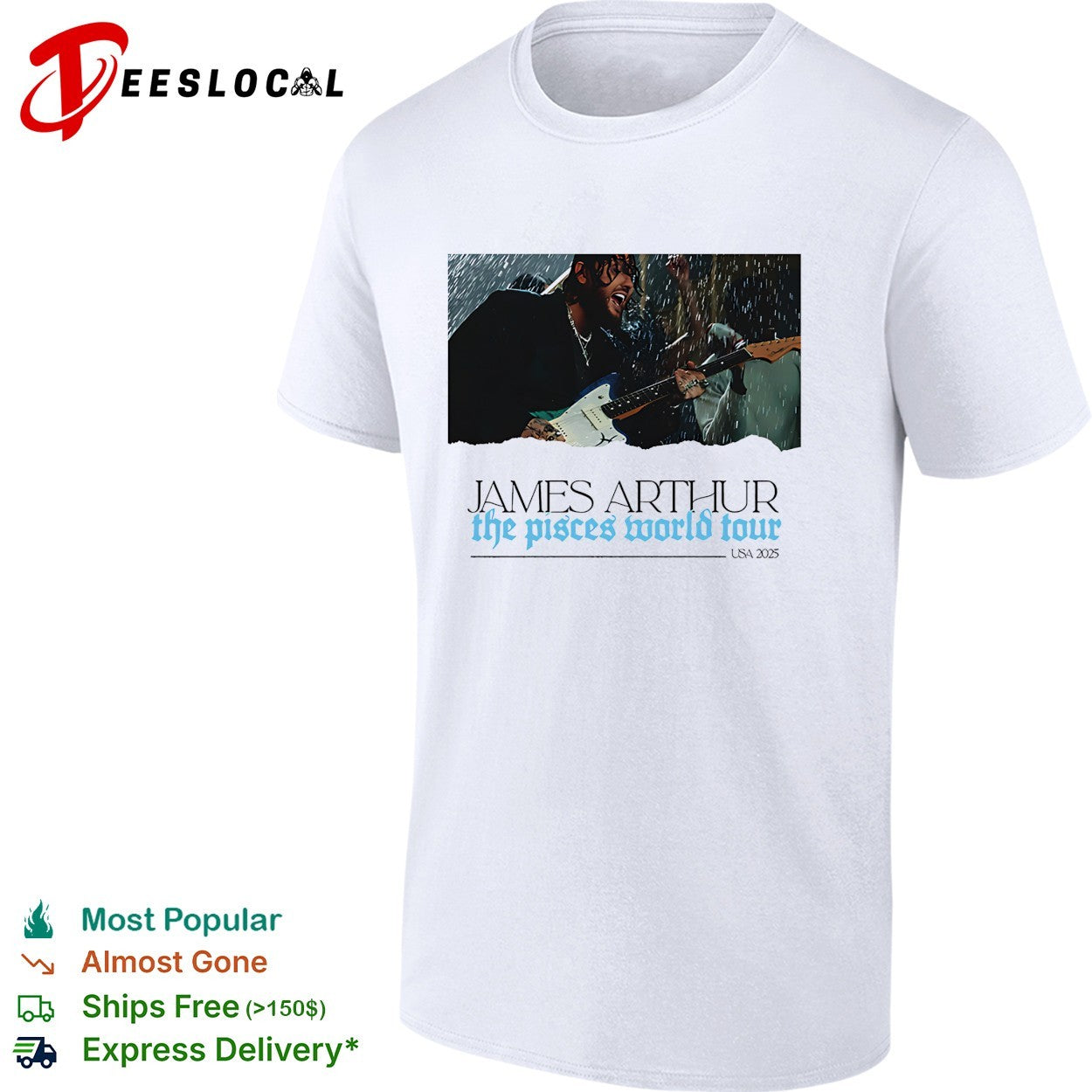 James Arthur the Pisces world tour rain guitar shirt