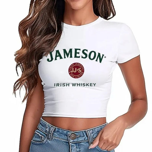 Jameson Irish Whiskey Top, Micro Rib Baby Tee, St Patrick's Day Shirt, Summer Whiskey Graphic Crop Top, Y2K Jameson Tee, Stylish Irish Whiskey Shirt, Casual Summer Top, Trendy Bar Outfit, Cool Girl Gift