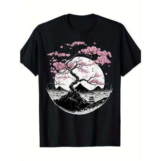 Japanese Sakura Garden Geisha Mount Fuji Cherry Blossom T-Shirt Made in USA
