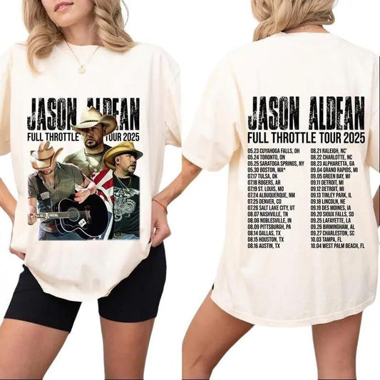 Jas0nn Aldean Full Throttle Tour 2025 T-Shirt, Retro 90s Tour 2025 Graphic Tee, Hot Hit Statement for Fans