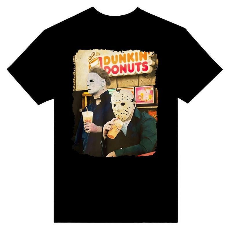 Jason Michael Dunkin Donuts T-shirt, Halloween Movie T-Shirt, Meme T-Shirt, 90s Halloween T-Shirt, Classic Cotton Short Sleeve