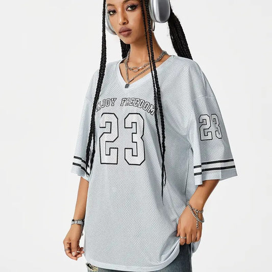 Jersey Shirts Oversized T-Shirt Jersey Top Graphic V Neck T-Shirts Casual Football Tee Tops