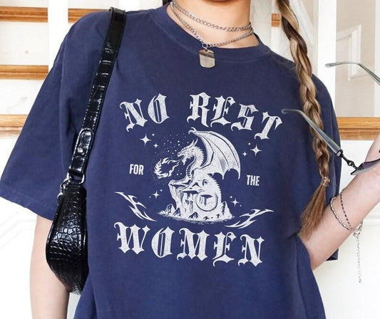 Jessie J Ross No Rest for the Women T Shirt, Dragon Death Metal Feminist Tee, Retro Vintage Graphic Fantasy Shirt, Unisex Oversized Tee, Unisex Graphic Tee, Smooth Fabric, Aesthetic Streetwear Vibe