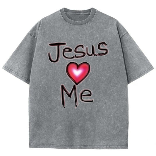 Jesus & Me Unisex Washed T-Shirt, Christian Jesus  t shirts, Vintage 90s Graphic Tee Gift Cotton Top, Mineral color