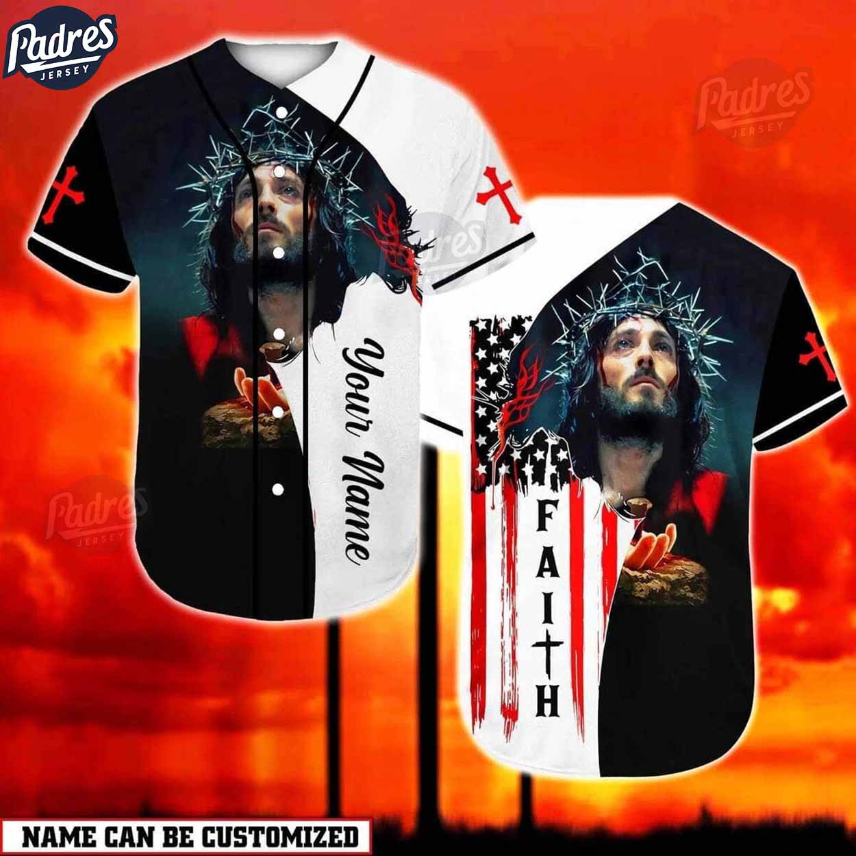 Jesus American Flag Custom Baseball Jersey - Padres Jersey Oasis: Elevate Your Baseball Style Game T-Shirts,... (Image 1)