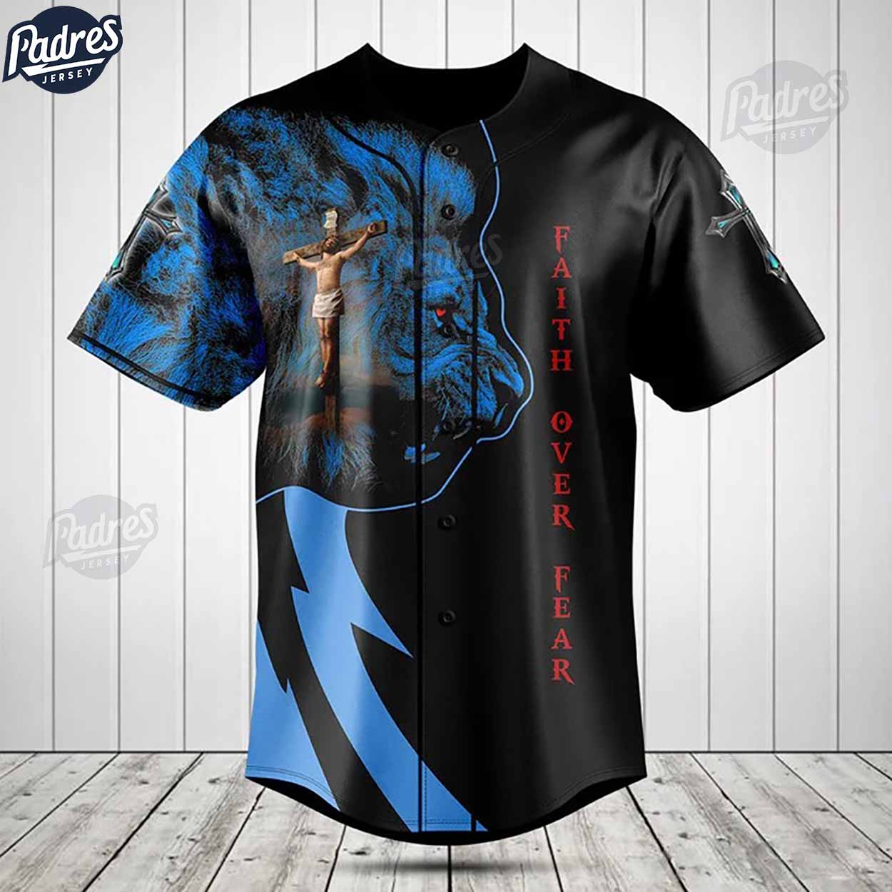 Jesus And Lion Faith Over Fear Baseball Jersey - Padres Jersey Oasis: Elevate Your Baseball Style Game... (Image 2)