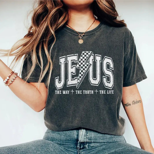 Jesus Checkered Shirt for Her, Jesus The Way The Truth The Life Shirt, Christian Shirt for Women, Retro Christian Tee, Shirt for Jesus Lover, Christian Comfort Shirt Gift for Women, Gift for Christian Lady, Vintage Christian Gift for Her, Women Top