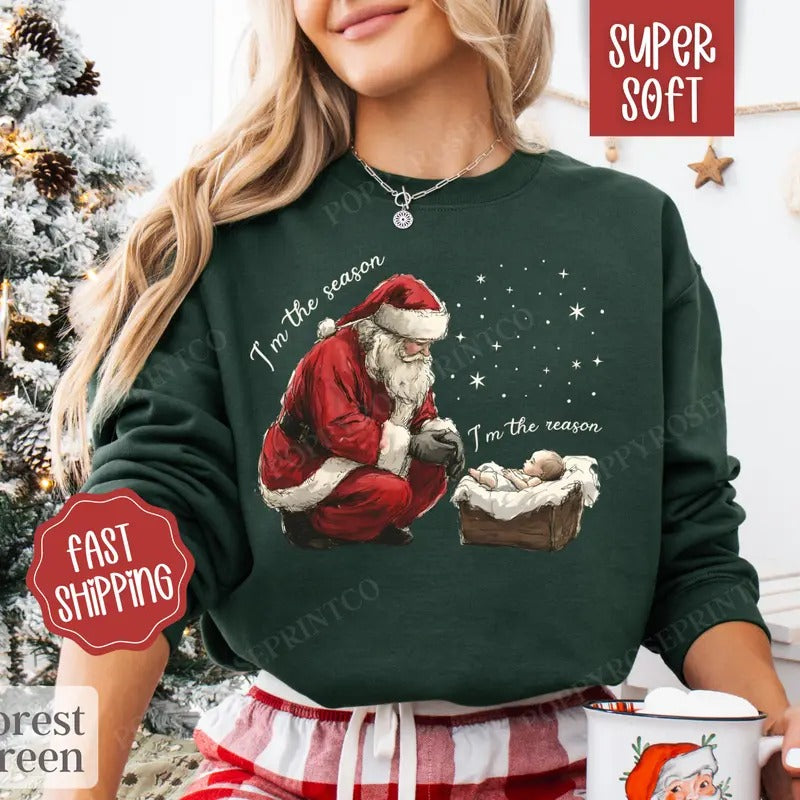 Jesus Christmas Sweatshirt, Christian Christmas Sweater, Women's Religious Holiday Crewneck