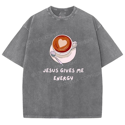 Jesus Gives Me Energy Washed Mineral T-Shirt, Christian Jesus  t shirts, Vintage 90s Graphic Tee Gift Cotton Top...