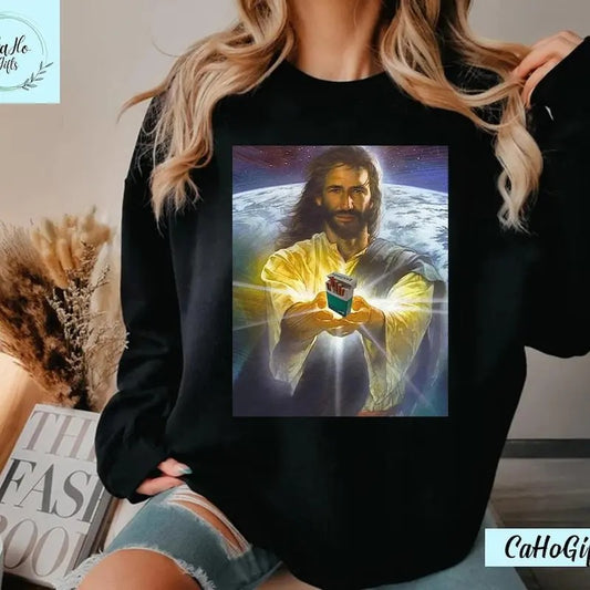 Jesus Holding Cigar | Newport | Funny Meme T-Shirt Cotton Top Womenswear Comfortable