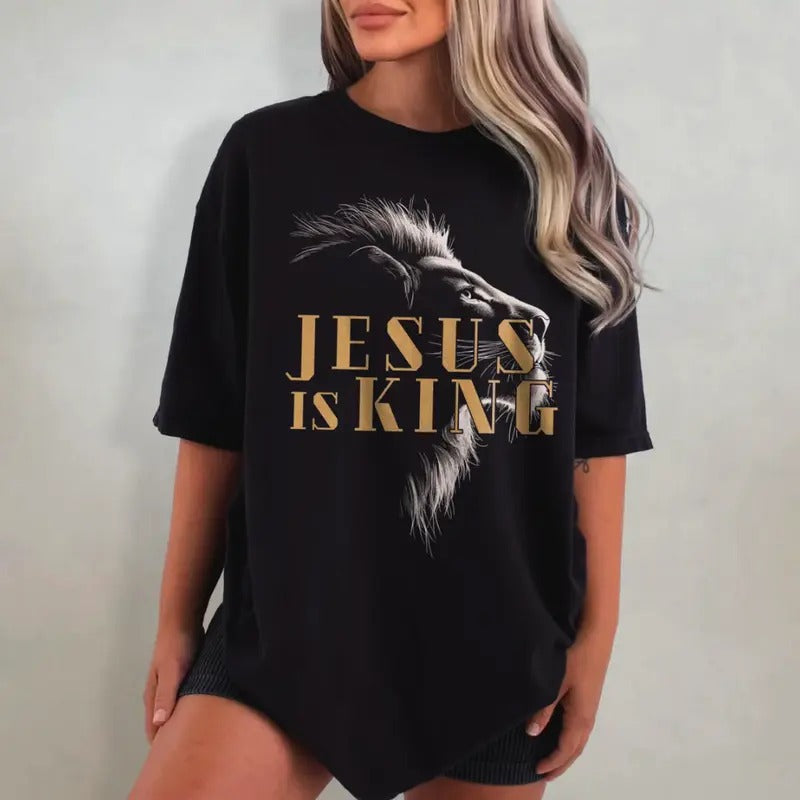 Jesus Is King Shirt - Christianity Washed T-Shirt, Christian Lion Graphic Tee, Bible Verse T Shirt, Aesthetic Faith Streetwear Gift