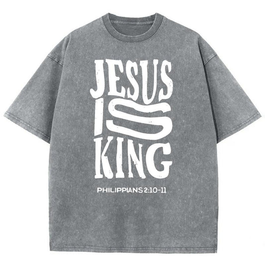Jesus Is King Unisex Washed T-Shirt, Christian t shirts, Christian Jesus  t shirts, Vintage 90s Graphic Tee Gift Cotton Top, Mineral color