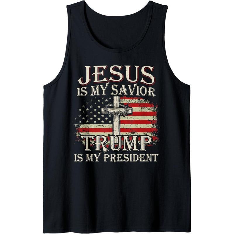 Jesus Is My Savior Trump Is My President American Flag Tank Top made in USA
