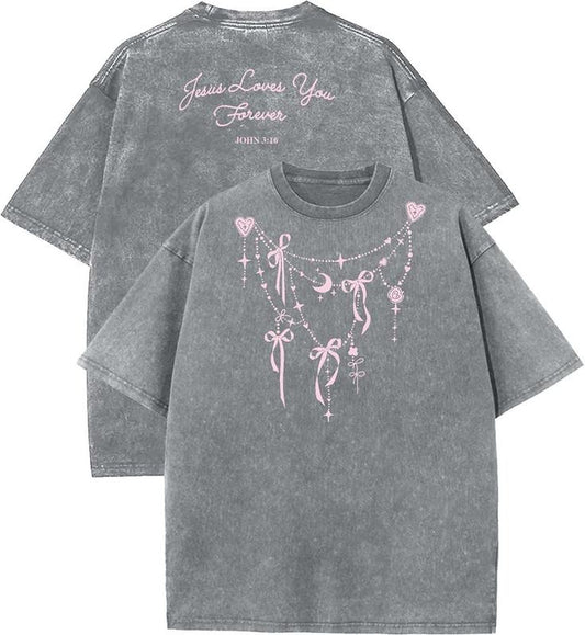 Jesus Love You Forever Unisex Washed T-Shirt, Christian t shirts, Vintage 90s Graphic Tee, Gift Top Womenswear Cotton Mineral Color
