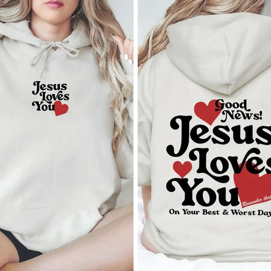 Jesus Loves You Christian Mental Health Hoodie Preppy Faith Hoodie Y2K Christian Clothes Gift for Catholic Spread Kindness Indie Hoodie Cotton Menswear Polyester Tops Womenswear Light