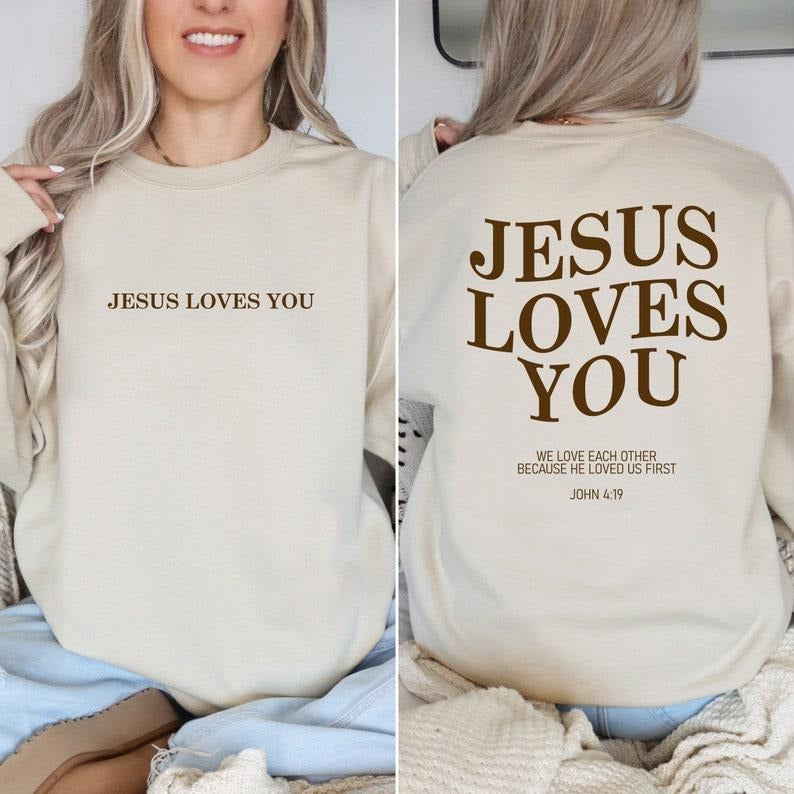 Jesus Loves You Hoodie - Cotton Blend, Light Solid Color, Long Sleeve, Featuring Bible Verse, Comfortable Fit for Women