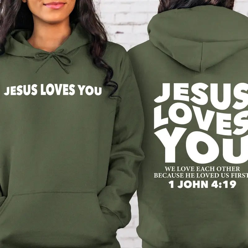 Jesus Loves You Sweatshirt Christian Sweatshirt Faith Based Sweater Jesus Loves You Crewneck Love Like Jesus Hoodie Gift For Her TK43GN