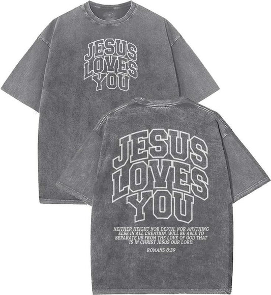 Jesus Loves You Unisex Washed T-Shirt, Christian t shirts, Vintage 90s Graphic Tee, Gift Top Womenswear Cotton Mineral Colorstyle{n002}4