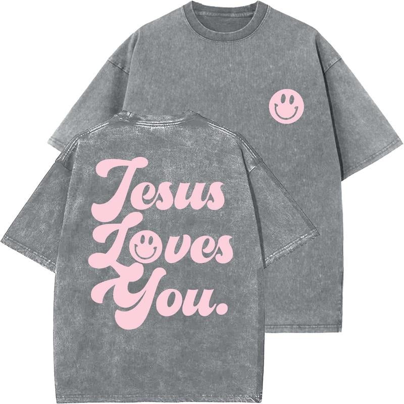 Jesus Loves You Unisex Washed T-Shirt, Christian t shirts, Vintage 90s Graphic Tee, Gift Top Womenswear Cottonstyle{n002}2
