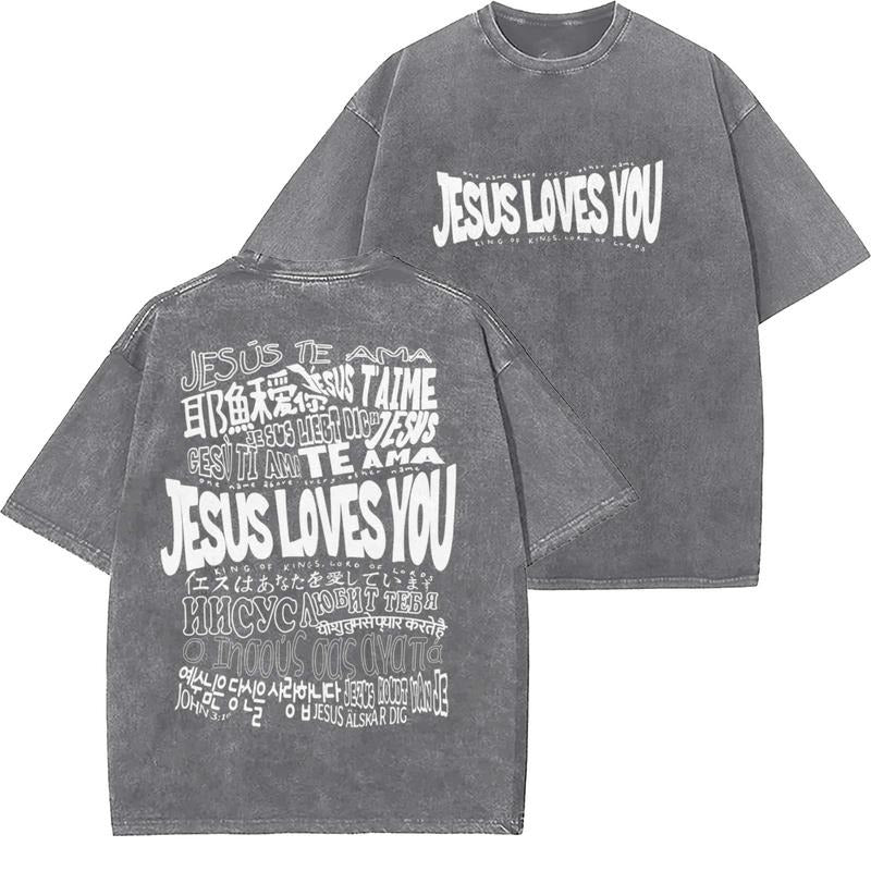 Jesus Loves You Unisex Washed T-Shirt, Christian t shirts, Vintage 90s Graphic Tee, Gift Top Womenswear Cottonstyle{n002}5