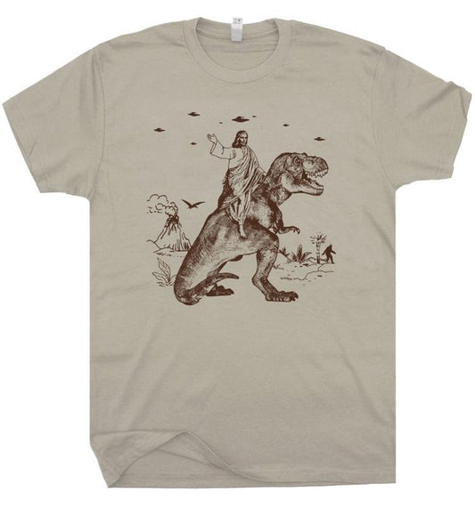 Jesus Riding Dinosaur T Shirt UFO T Shirt Funny T Shirts Offensive T Shirt Cool Graphic T Shirts Crazy Shirts For Women...