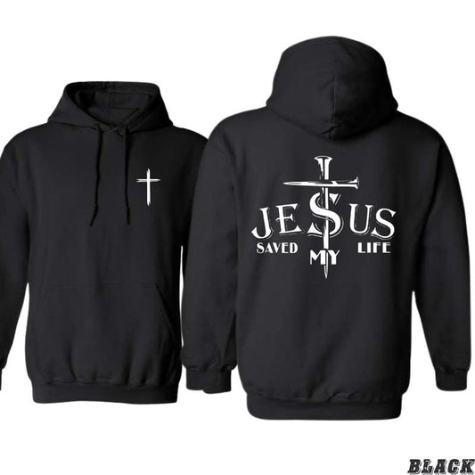 Jesus Saved My Life Hoodie - Bold Faith-Inspired Cross Design, Unisex Sweatshirt for Comfort and Spiritual Style - Sweatshirts, Menswear