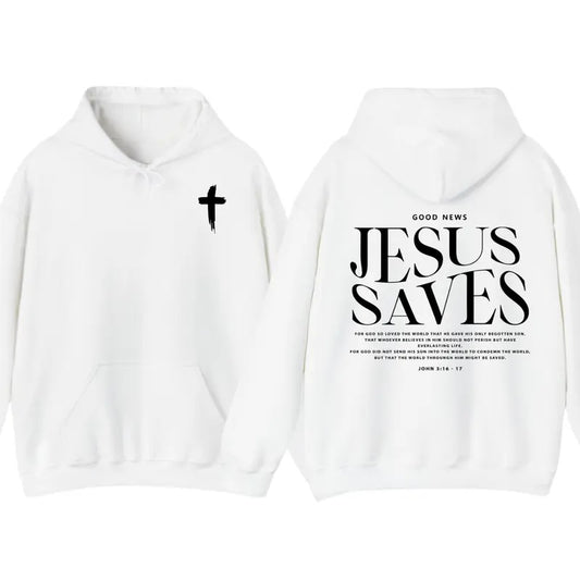 Jesus Saves John 316-17 Front and Back Print Christian Pullover Hoodie Full Color Belief in Jesus Christ Sweatshirt...